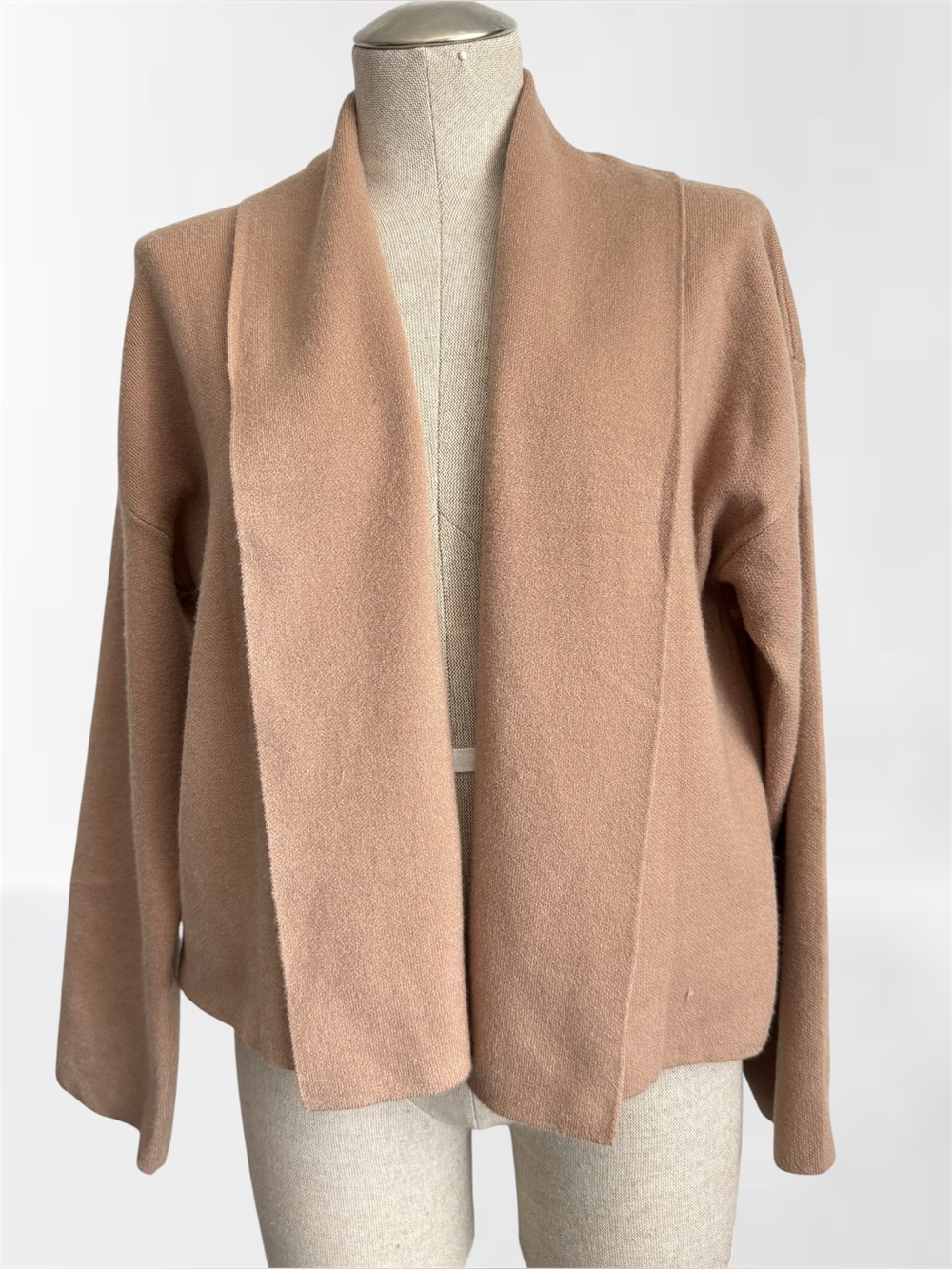 Open Front Shawl Lapel Cardigan Sweater Camel Knit L